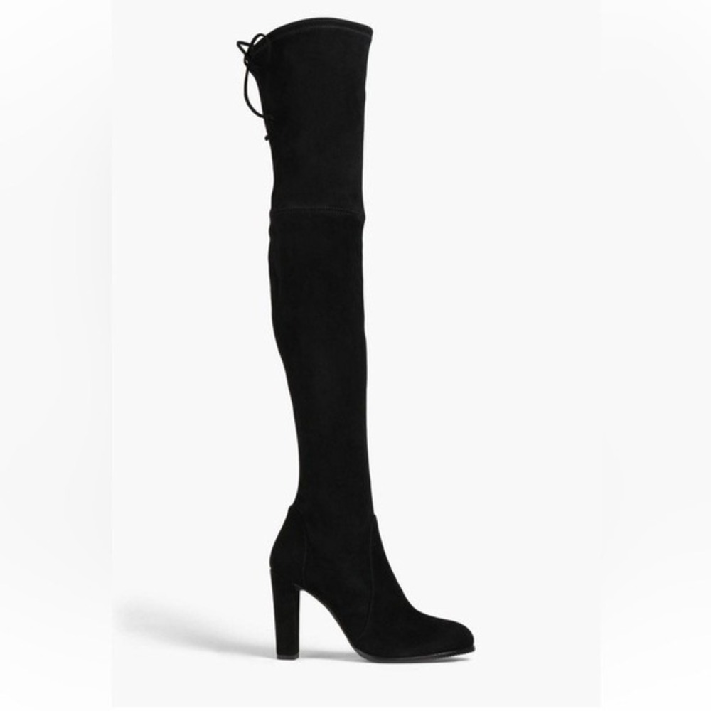 Stuart Weitzman Black Suede Over-the-Knee Boots Size 7.5 Block Heel Tie Back